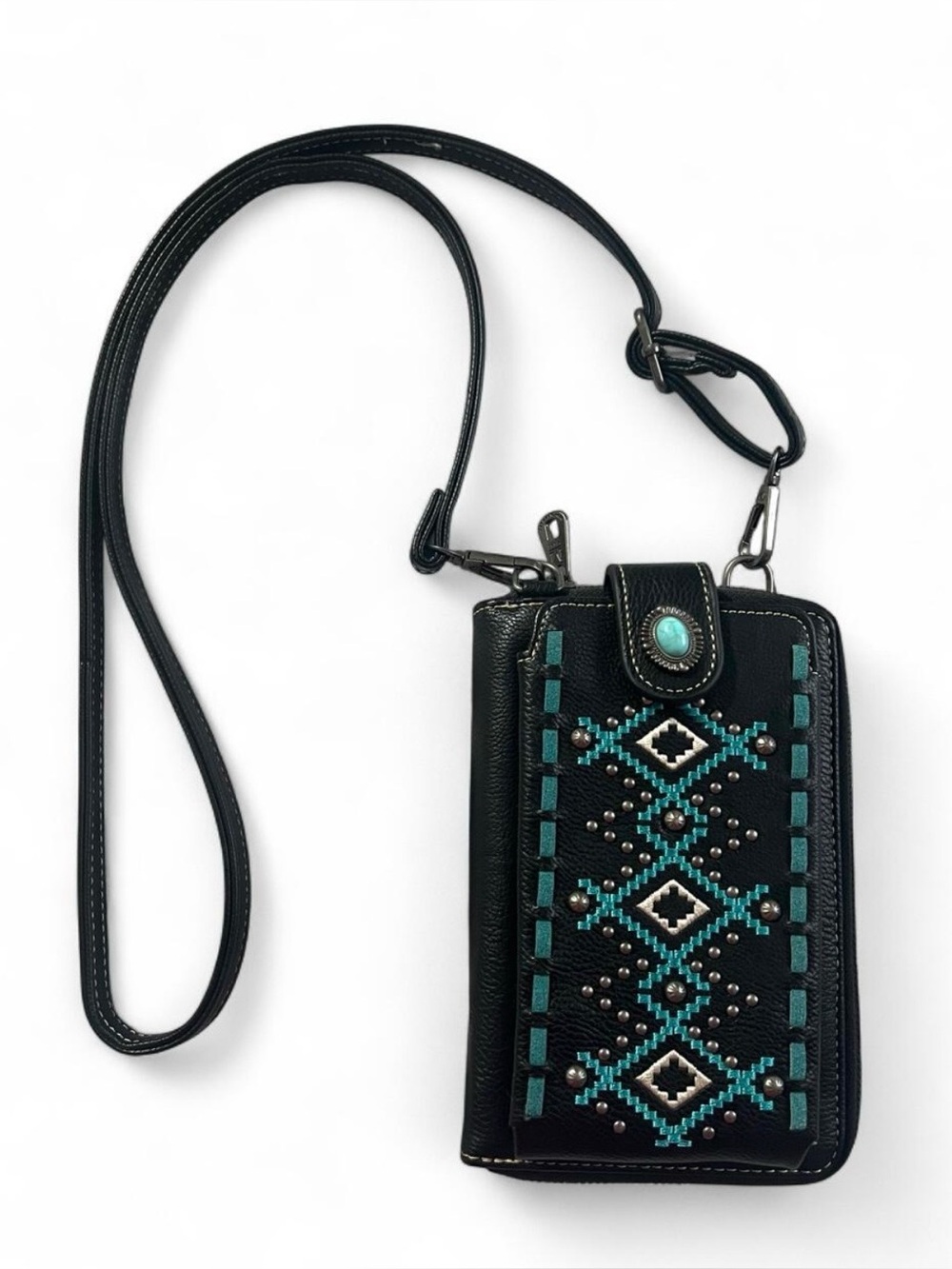 Montana West Phone Wallet Crossbody with Turquoise Beaded Aztec Design